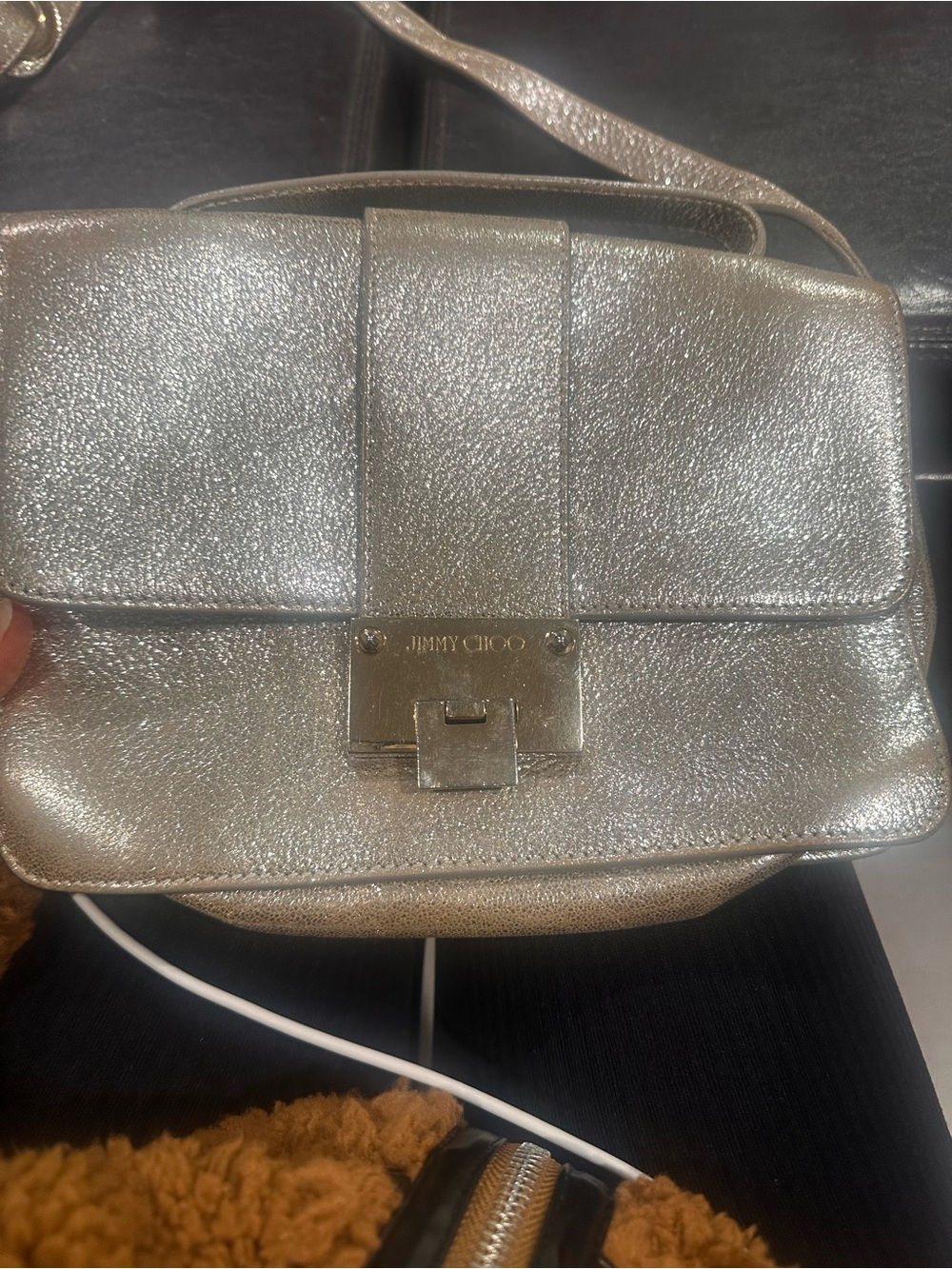 Jimmy Choo Metallic Silver Leather Crossbody Bag